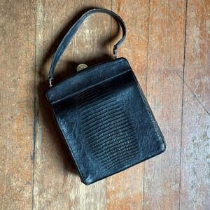 Black faux snakeskin vintage clutch bag